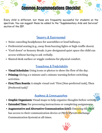 Common Accomodations Checklist