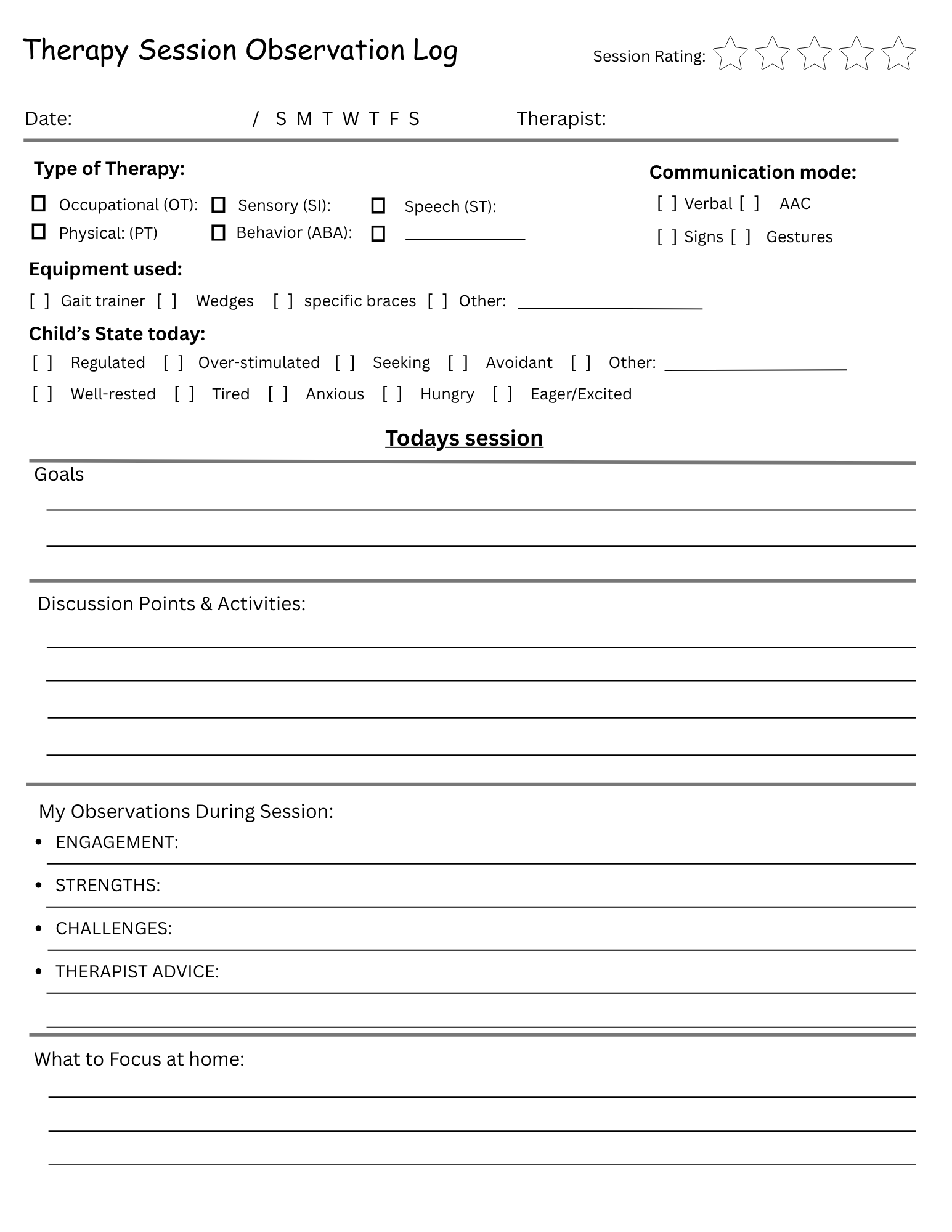 The Ultimate Therapy Session Log for Parents & Caregivers Pdf My Store