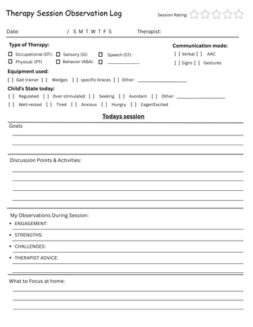 The Ultimate Therapy Session Log for Parents & Caregivers Pdf My Store