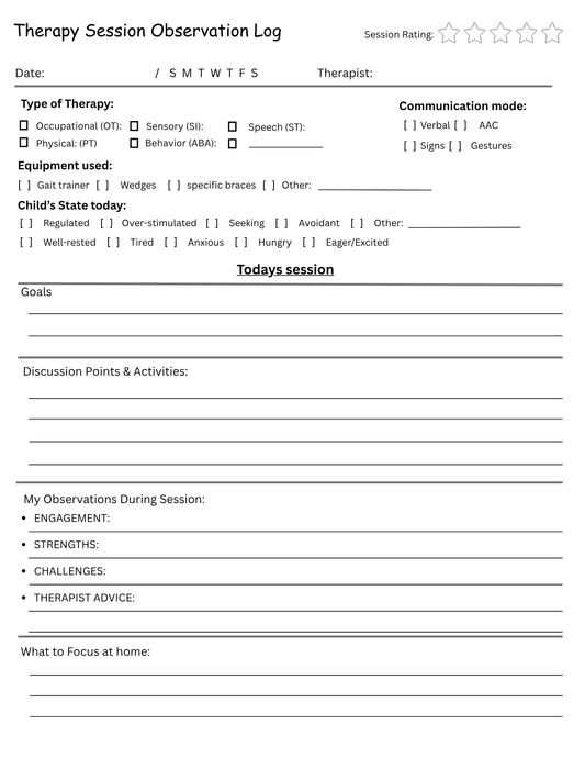 The Ultimate Therapy Session Log for Parents & Caregivers Pdf My Store
